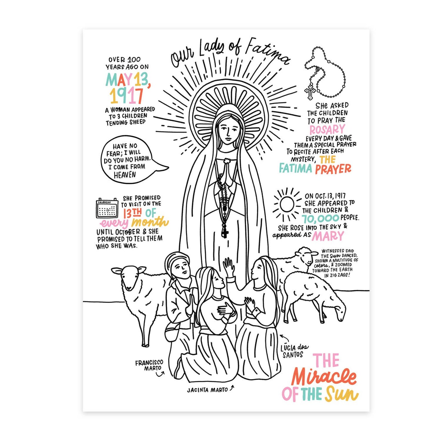 Our Lady of Fatima Jumbo Activity Sheet - Pack of 3