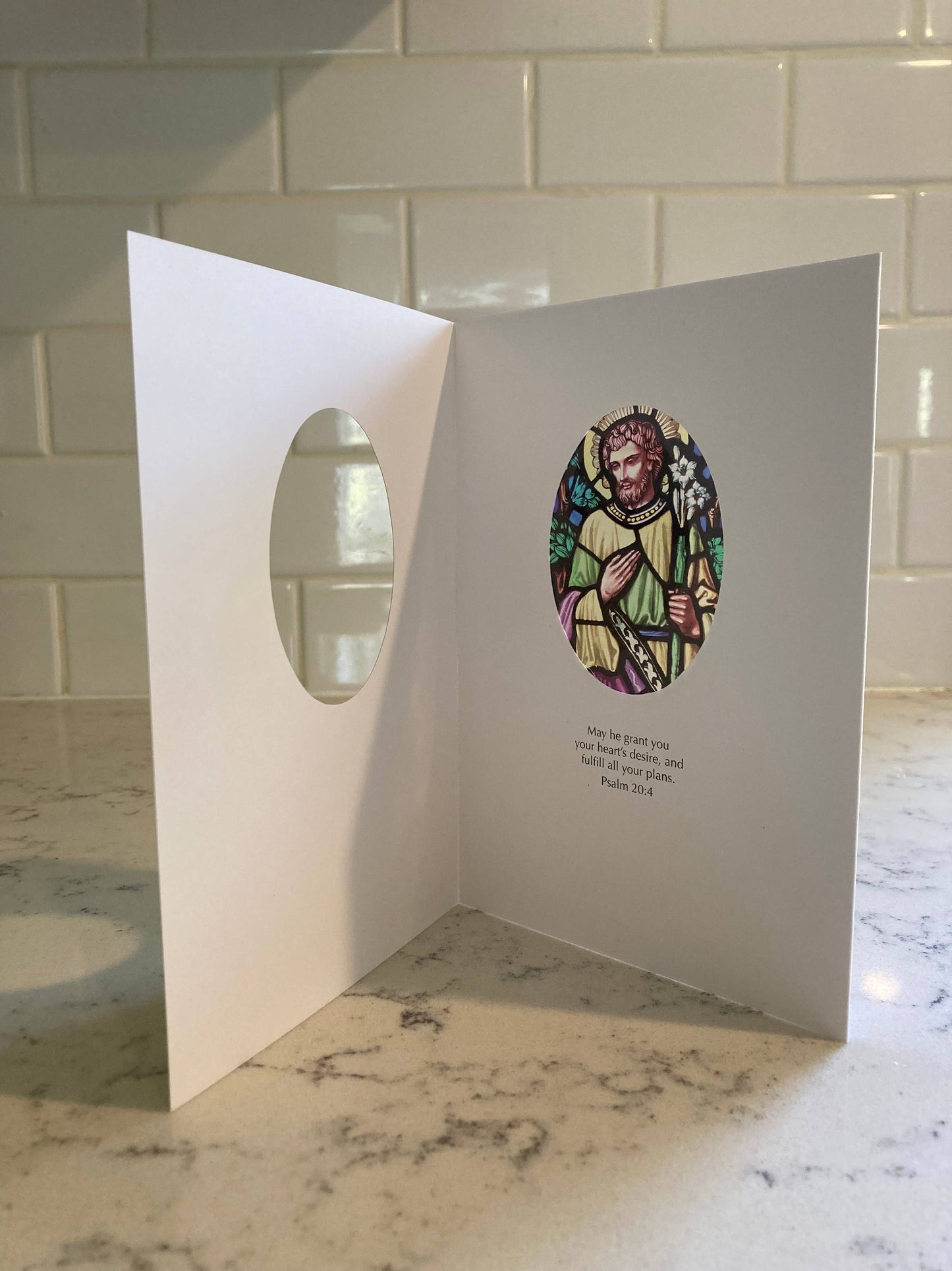Bright Greetings - St. Joseph Birthday Sun-catcher card, Catholic