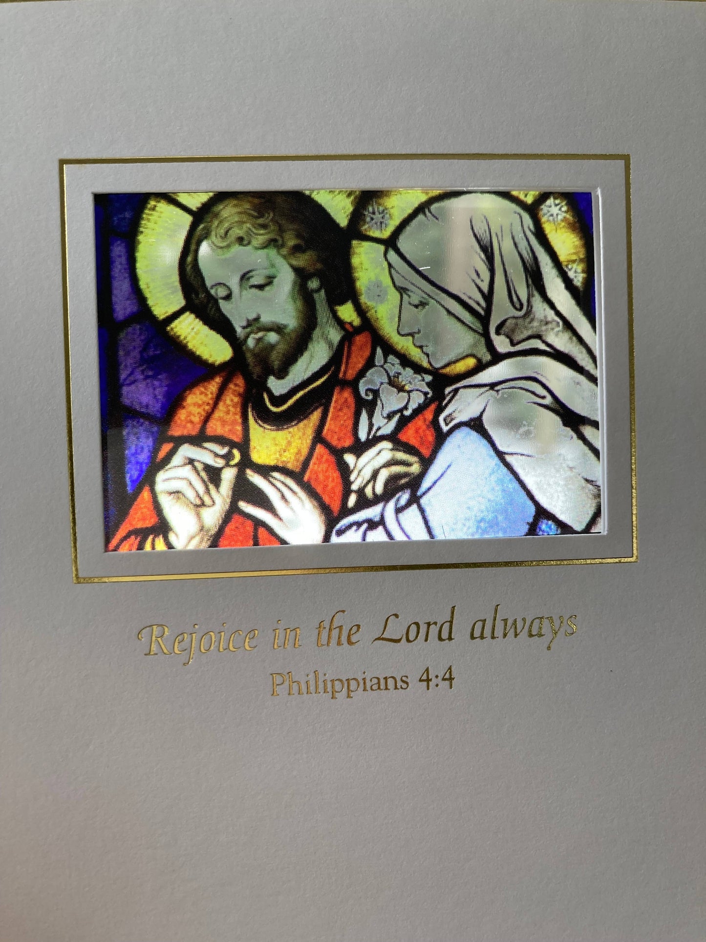 Bright Greetings - Wedding of Mary and Joseph sun-catcher greeting card.