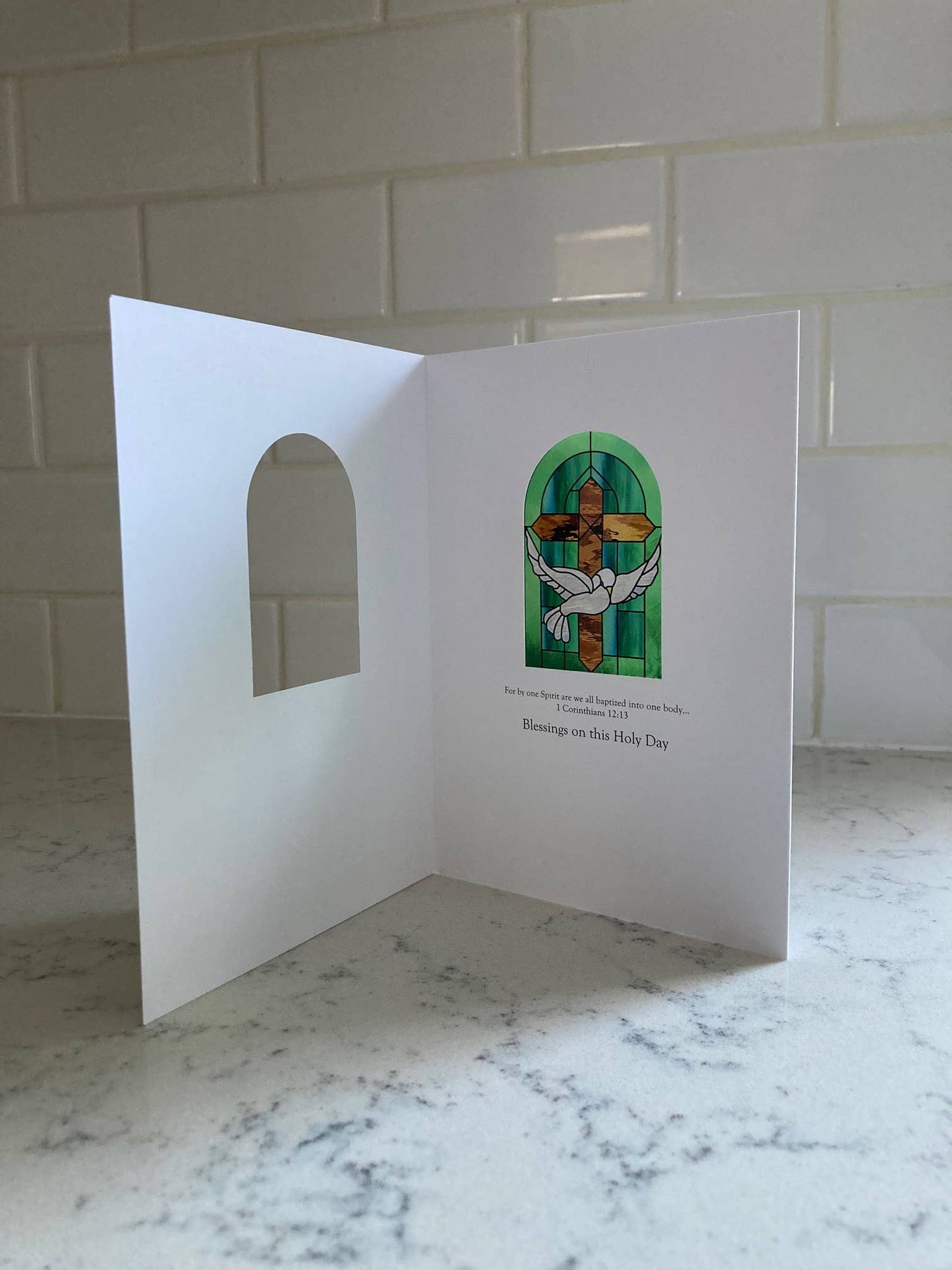 Bright Greetings - Baptism dove sun-catcher greeting card | Christian image