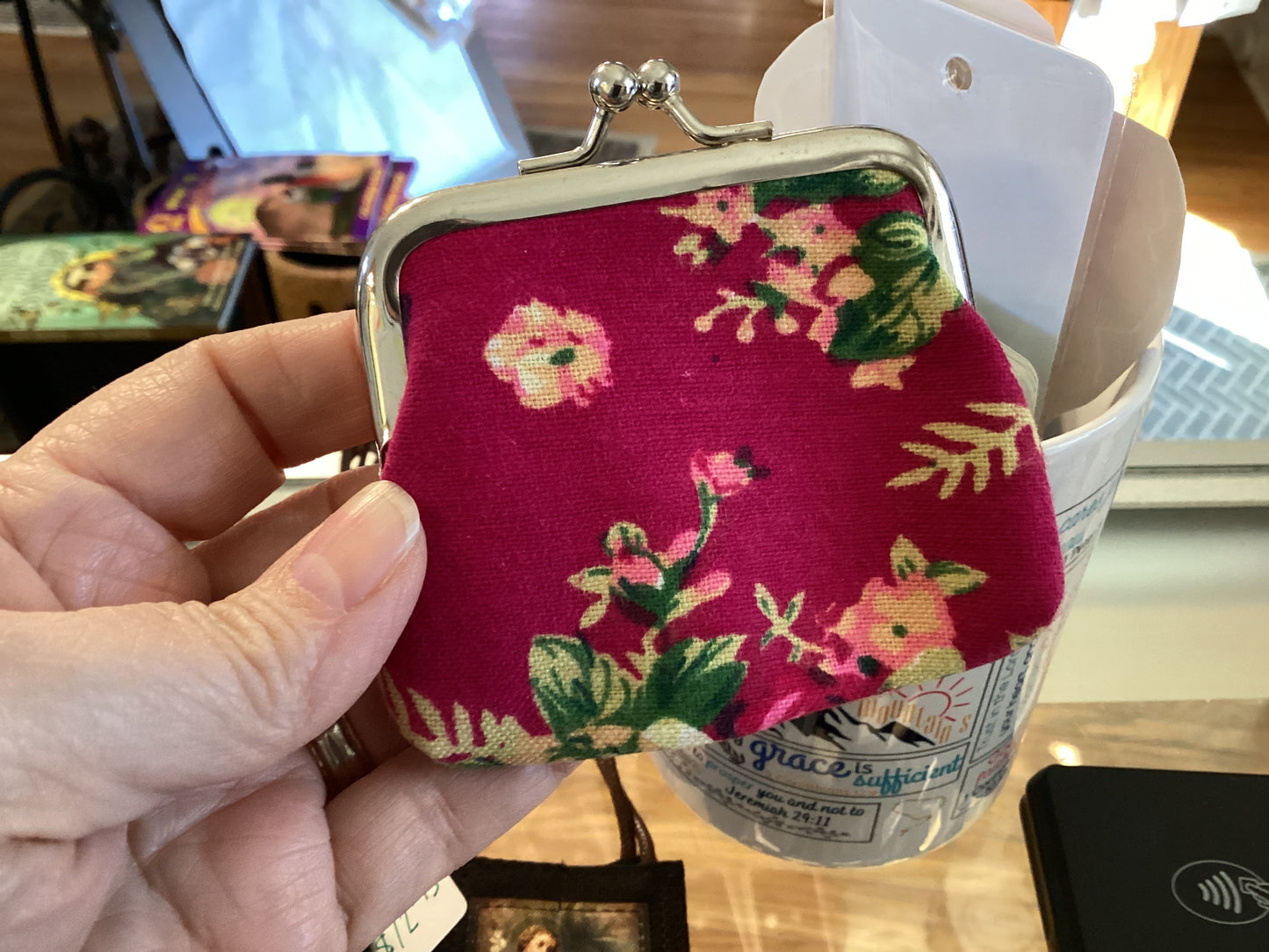 Floral snap rosary pouch