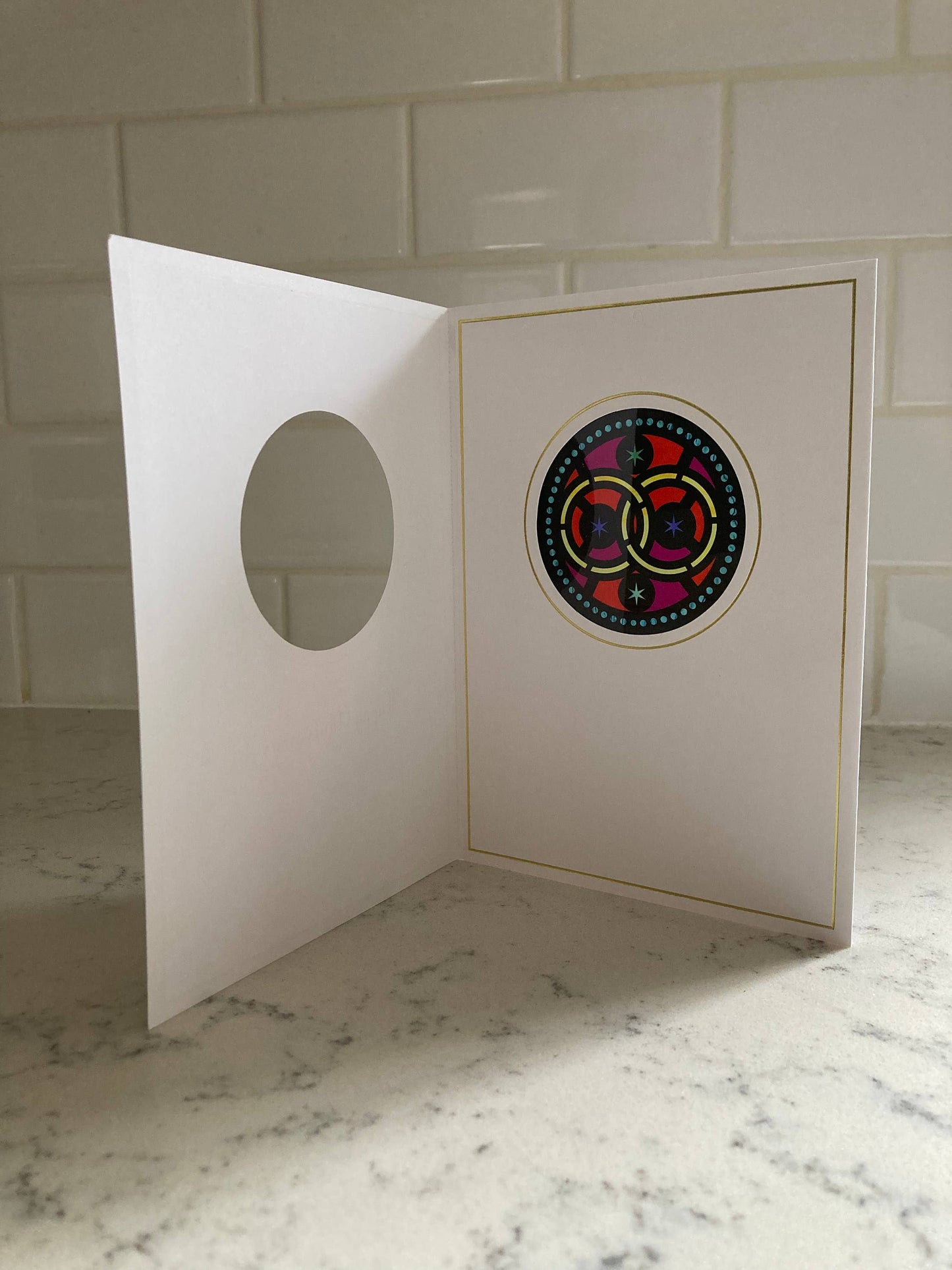 Bright Greetings - Anniversary stained glass Rings sun-catcher card