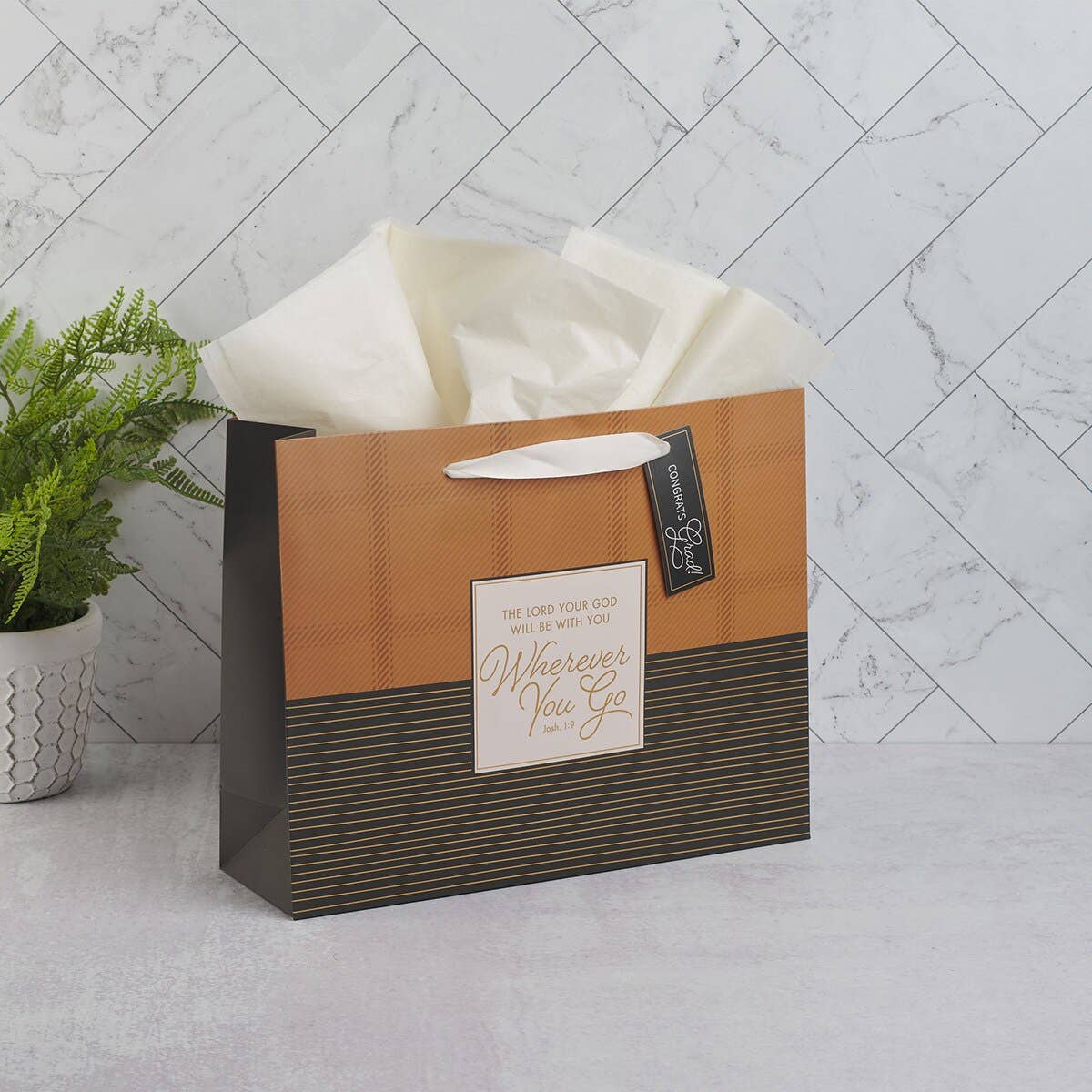 Christian Art Gifts - Gift Bag LG Landscape Wherever You Go Josh. 1:9