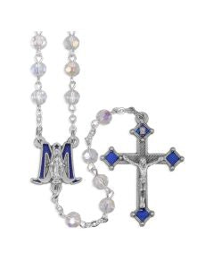 Crystal Rosary with Blue Epoxy Miraculous Medal Center & Crucifix
