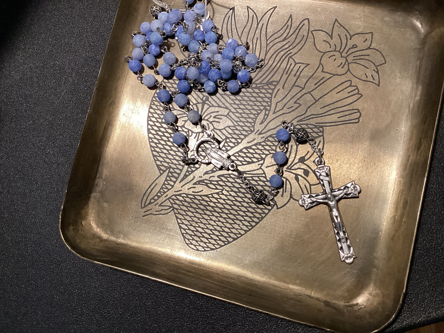 6mm crackle - blue stone bead Rosary