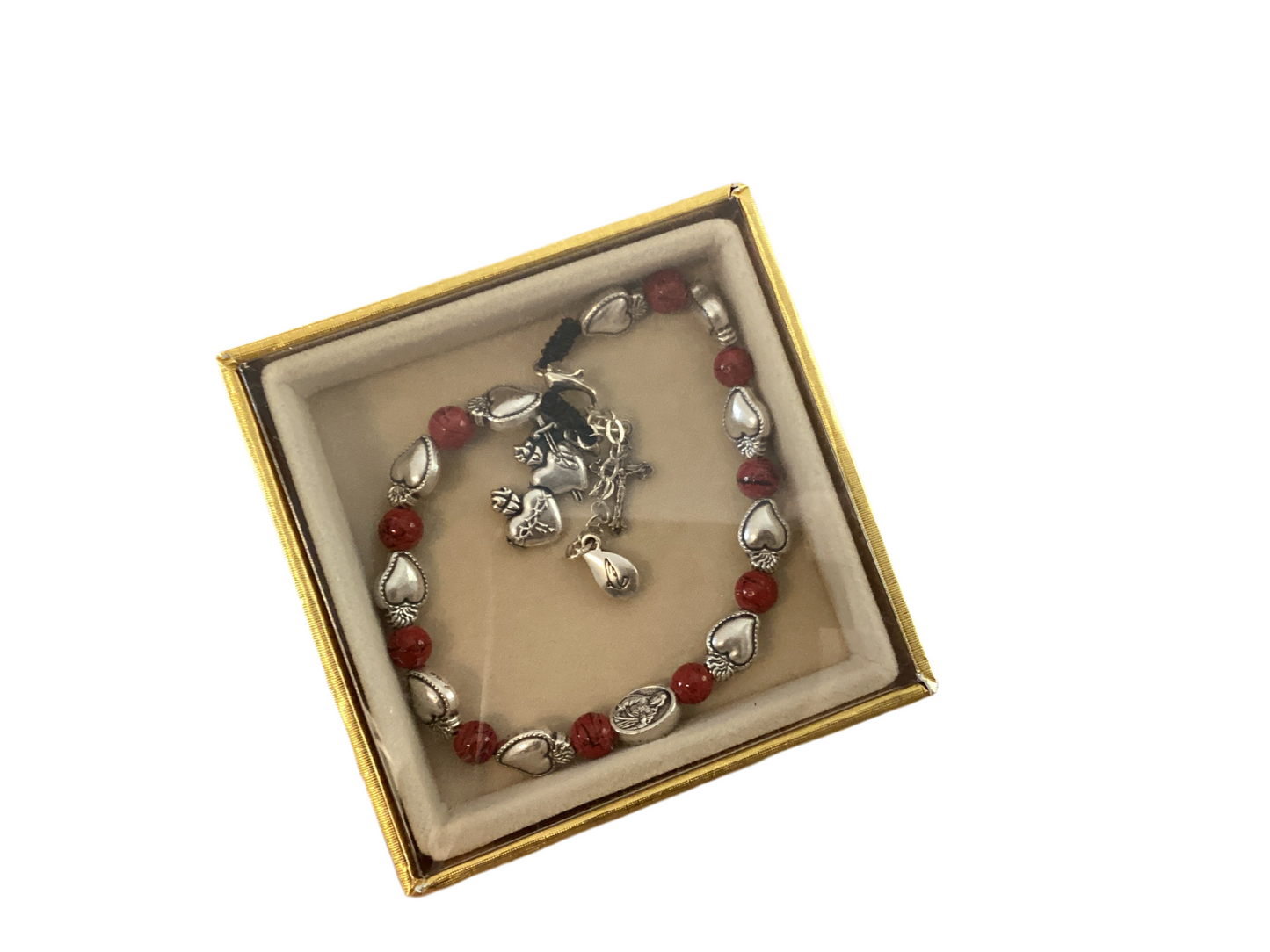 Sacred Hearts Rosary Bracelet with Sacred Hearts Medal and Crucifix, Boxed