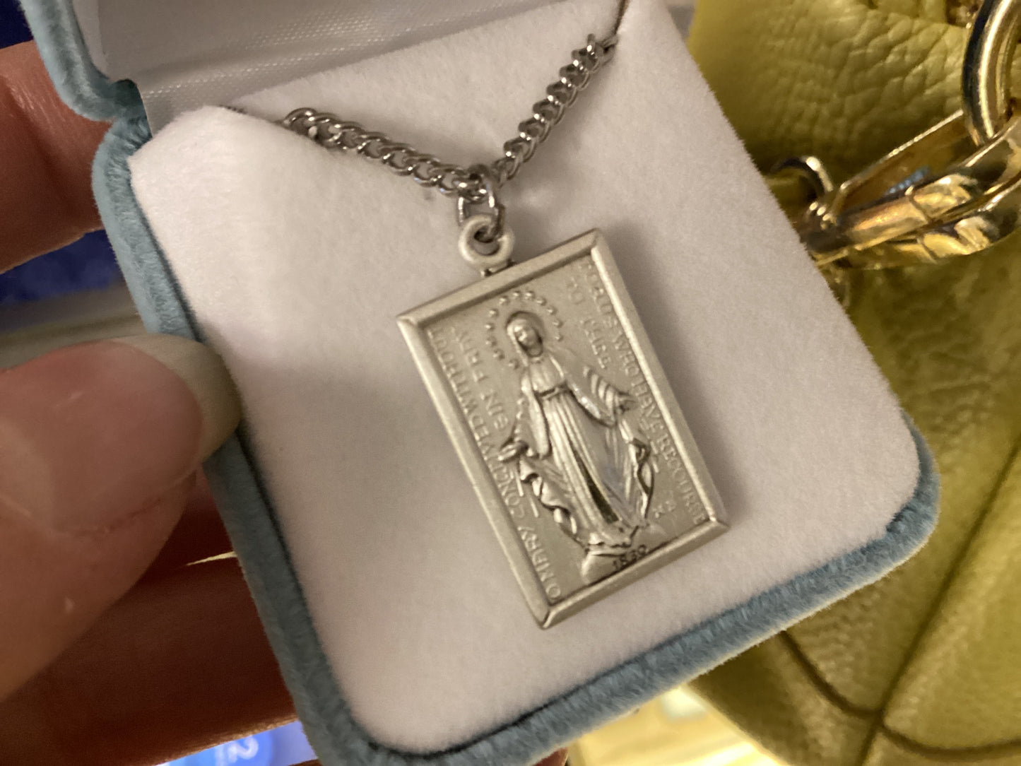 Sterling Silver Rectangle Shaped Miraculous Medal on 18” chain