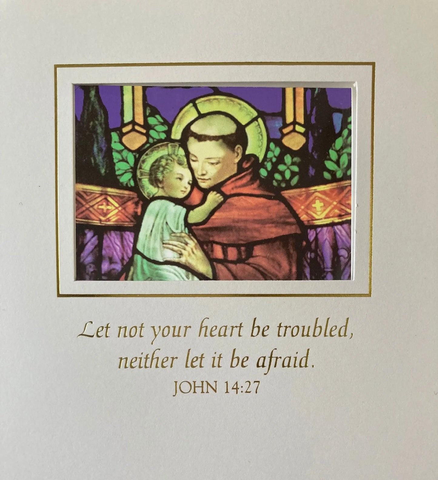 Bright Greetings - St. Anthony of Padua sun-catcher encouragement card