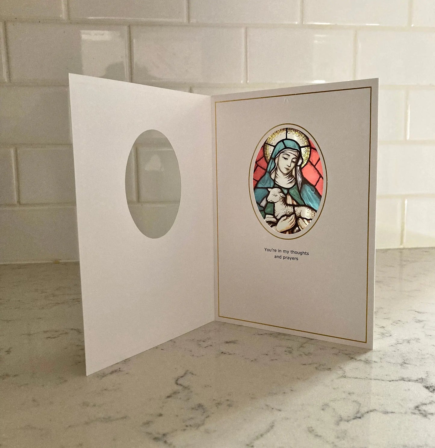 Bright Greetings - St. Agnes Sun-catcher card, Patron Saint