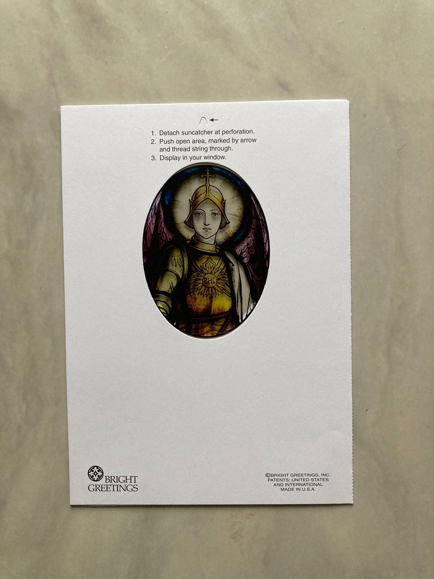 Bright Greetings - St. Michael sun-catcher greeting card Christian image