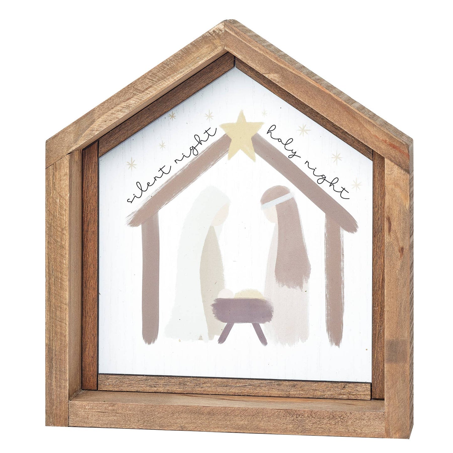 Blossom Bucket & Crossroads Home - Silent Night, Holy Night with Holy Family Creche Shaped Sign