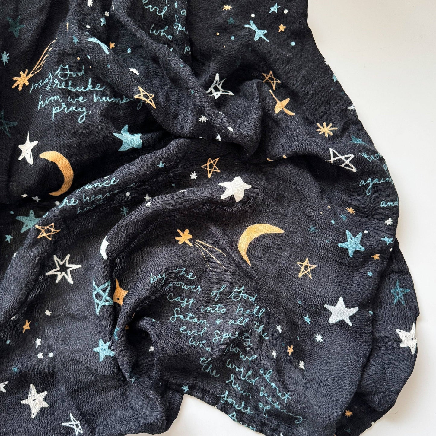 The Little Rose Shop - St. Michael Prayer - Catholic Baby Muslin Blanket Swaddle