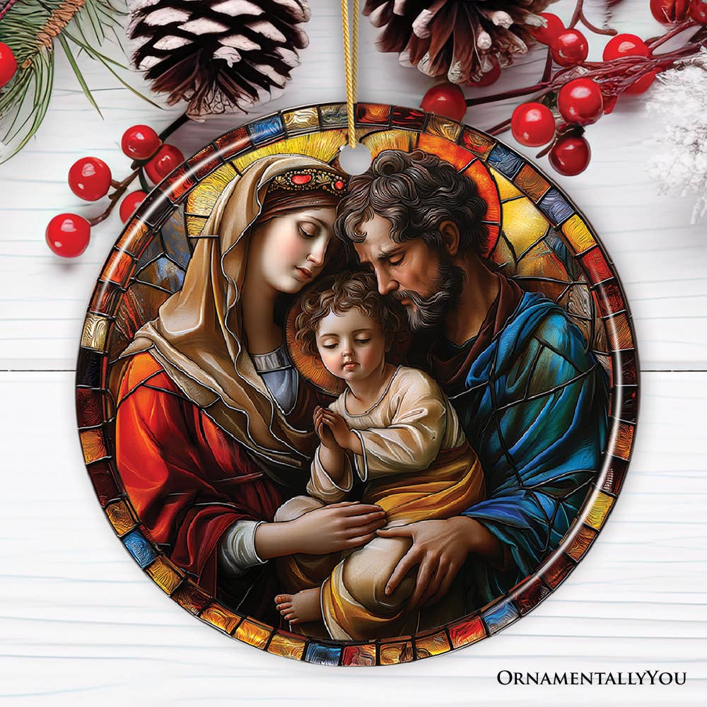 OrnamentallyYou - The Holy Embrace Stained Glass Themed Ceramic Ornament
