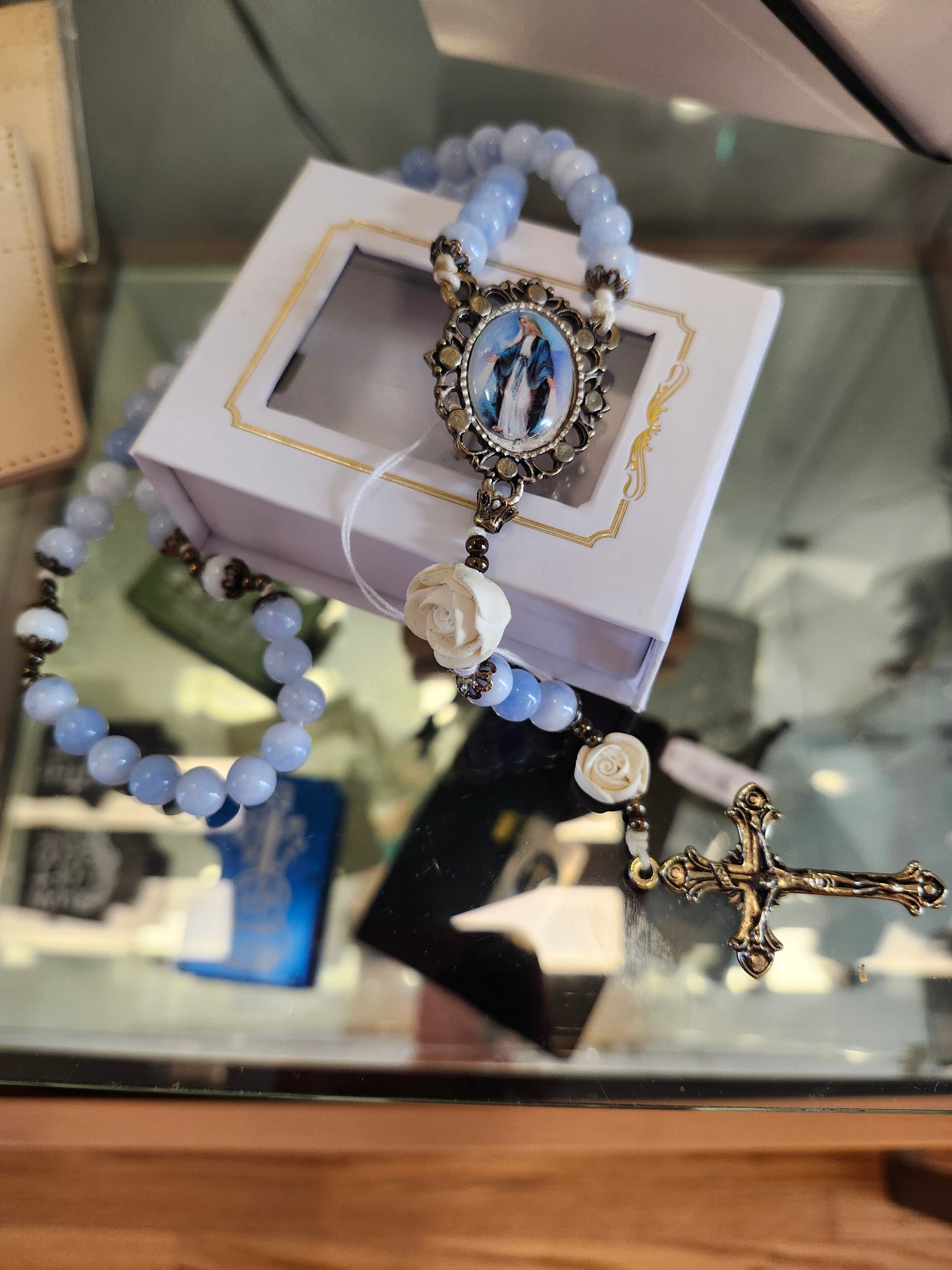 Blue Agate Corded Our Lady of Grace Rosary