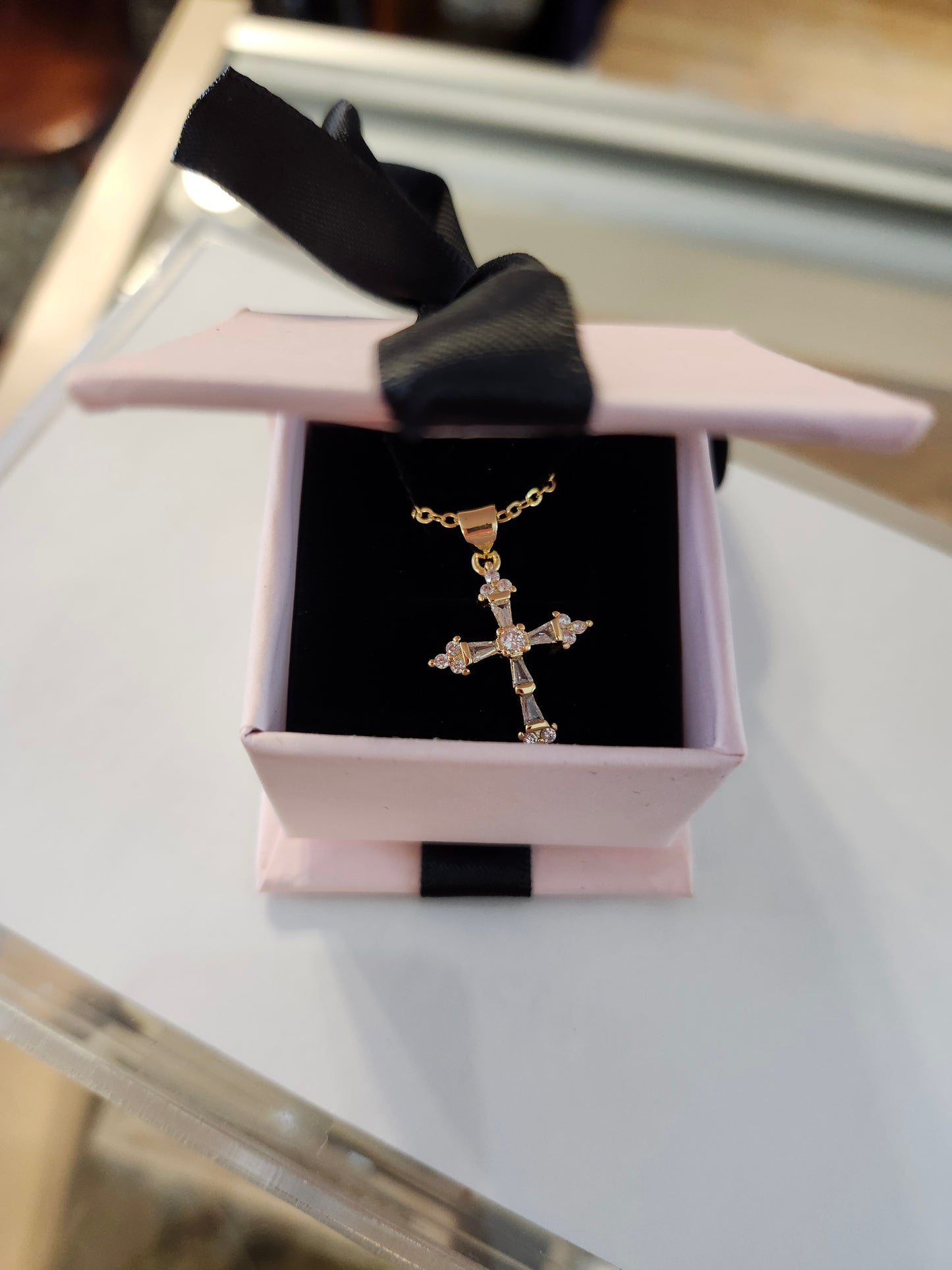 14k Gold Filled Jeweled Cross Necklace