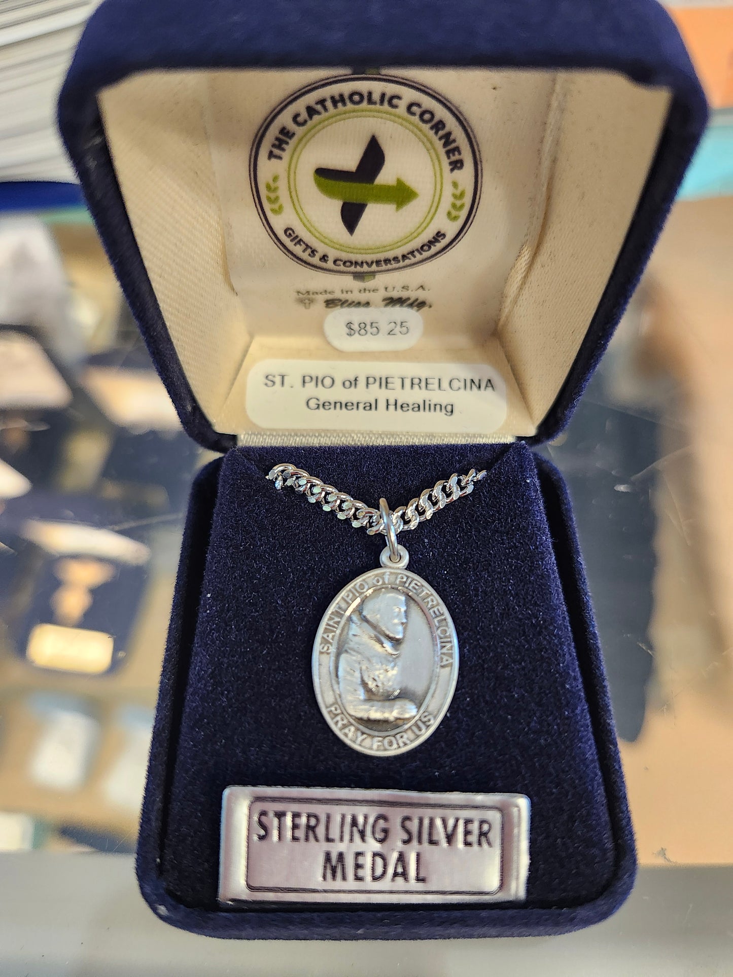 Padre Pio Sterling Oval Necklace