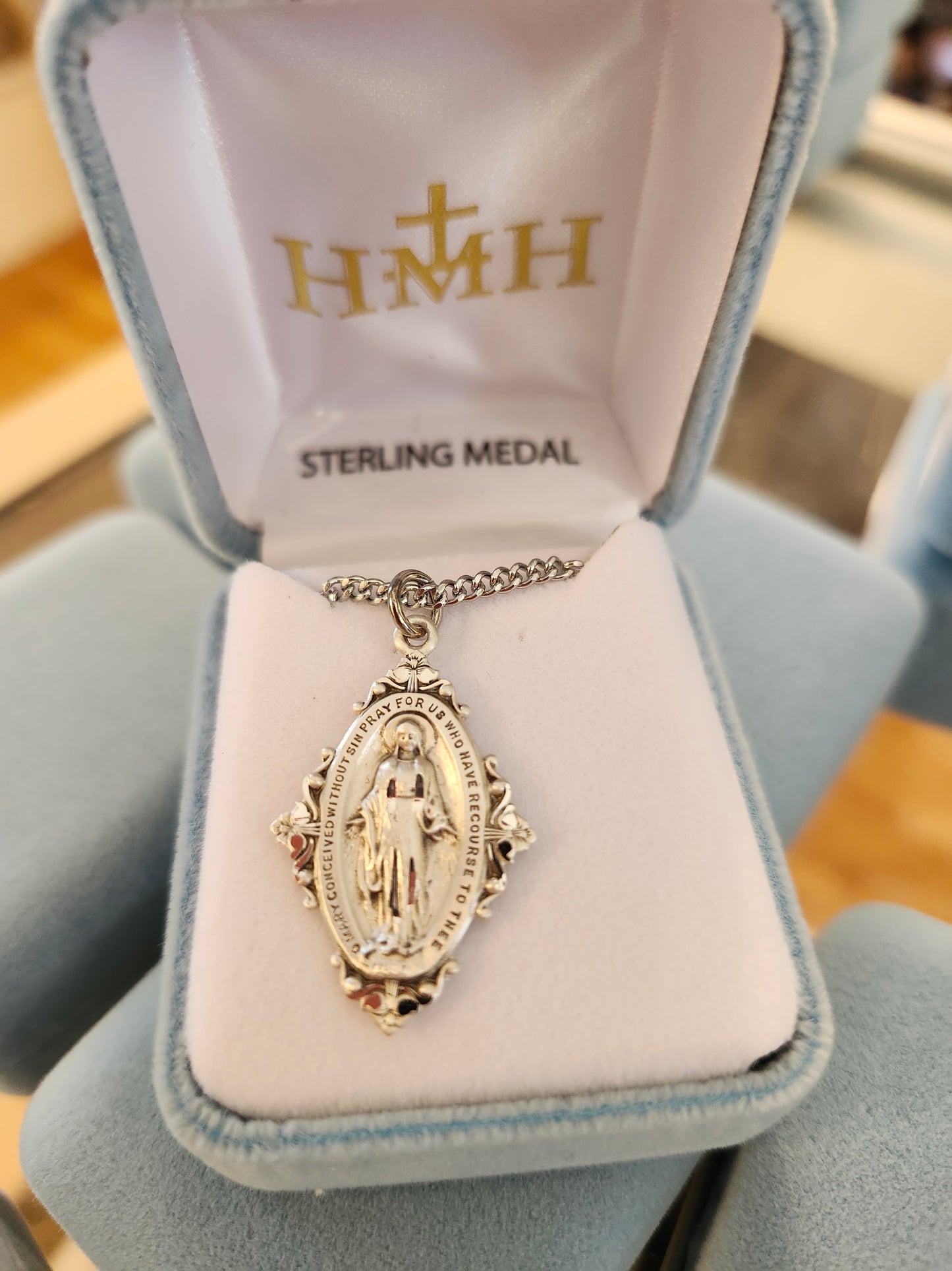 Sterling Silver Miraculous Medal on 18” Rhodium Chain