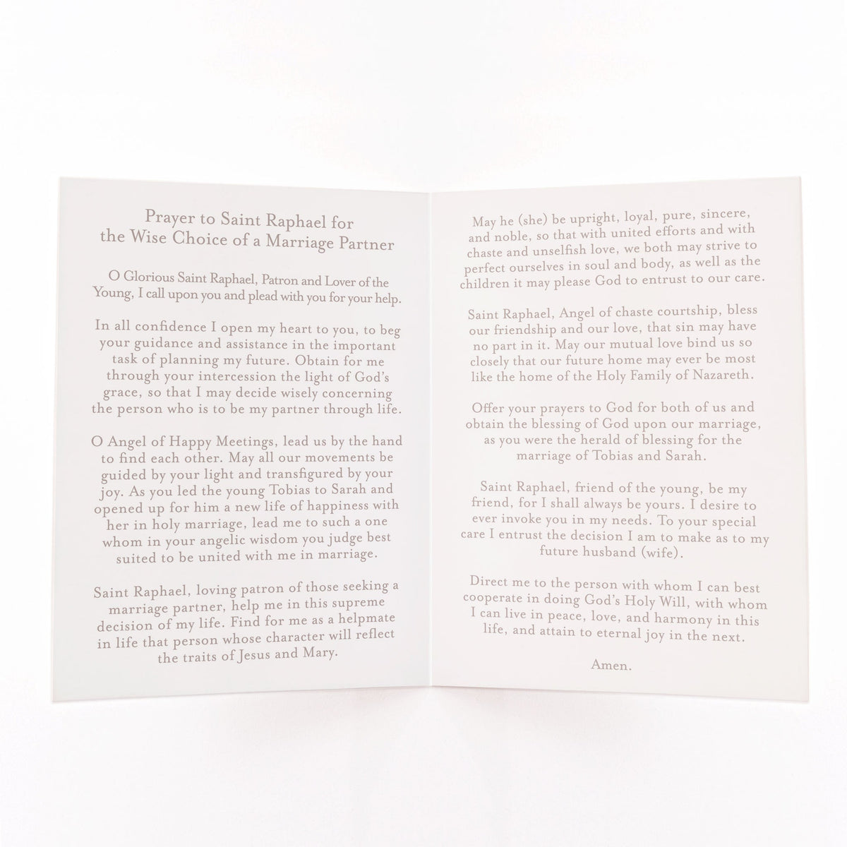 St. Raphael Prayer Card Wise Choice of a Marriage Partner Beige