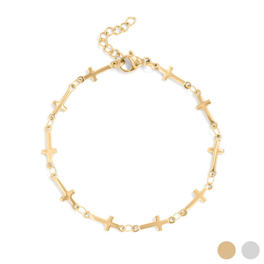 WJW - 18K Gold PVD Stainless Steel Cross Chain Bracelet