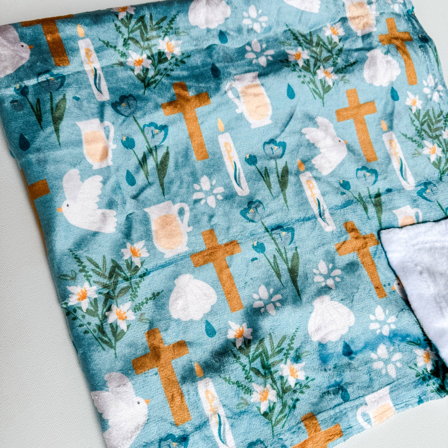 The Little Rose Shop - Baptism Sacramentals Baby Minky Blanket
