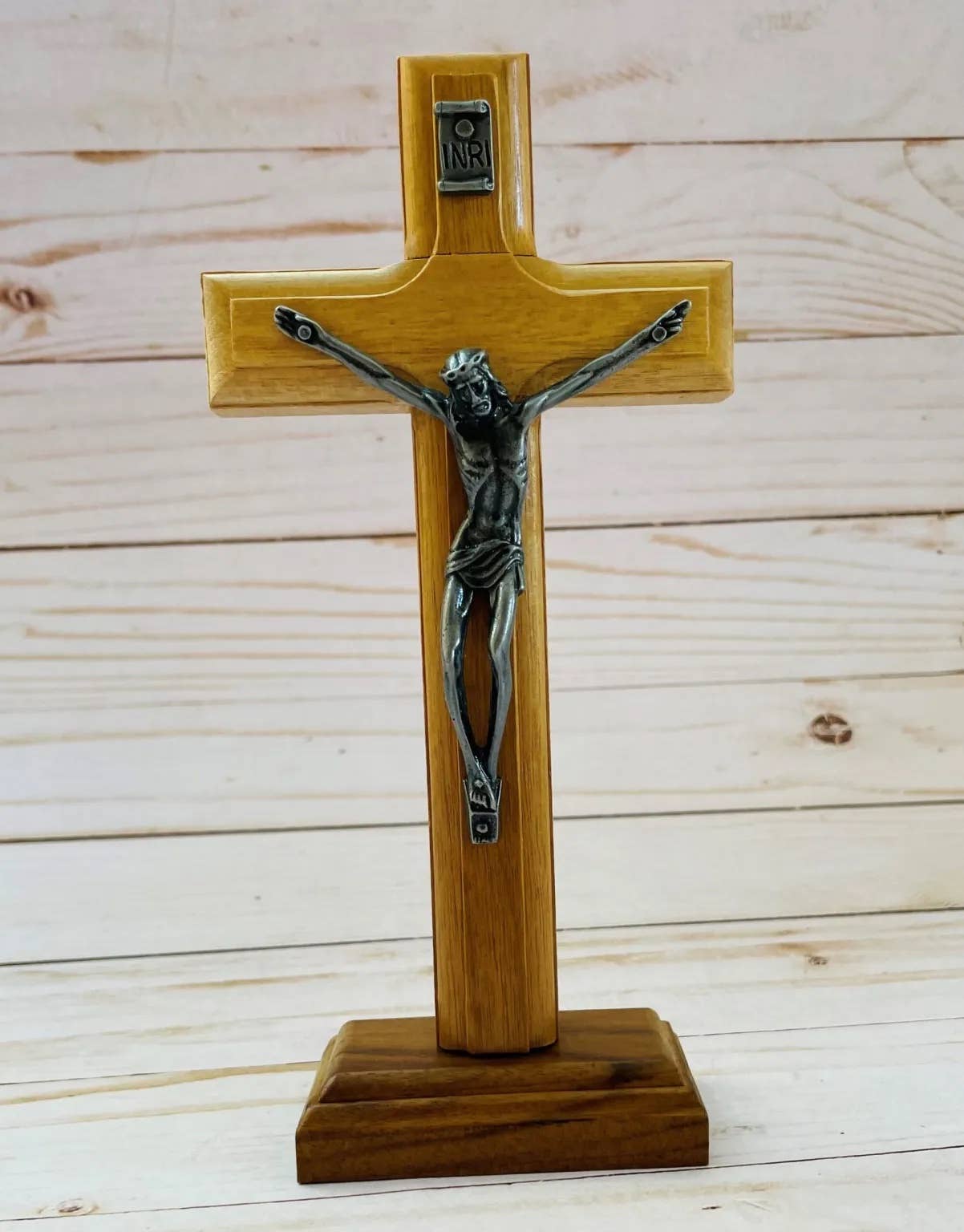 Oremus Mercy - Wooden Cross w/ Stand  7.5”         