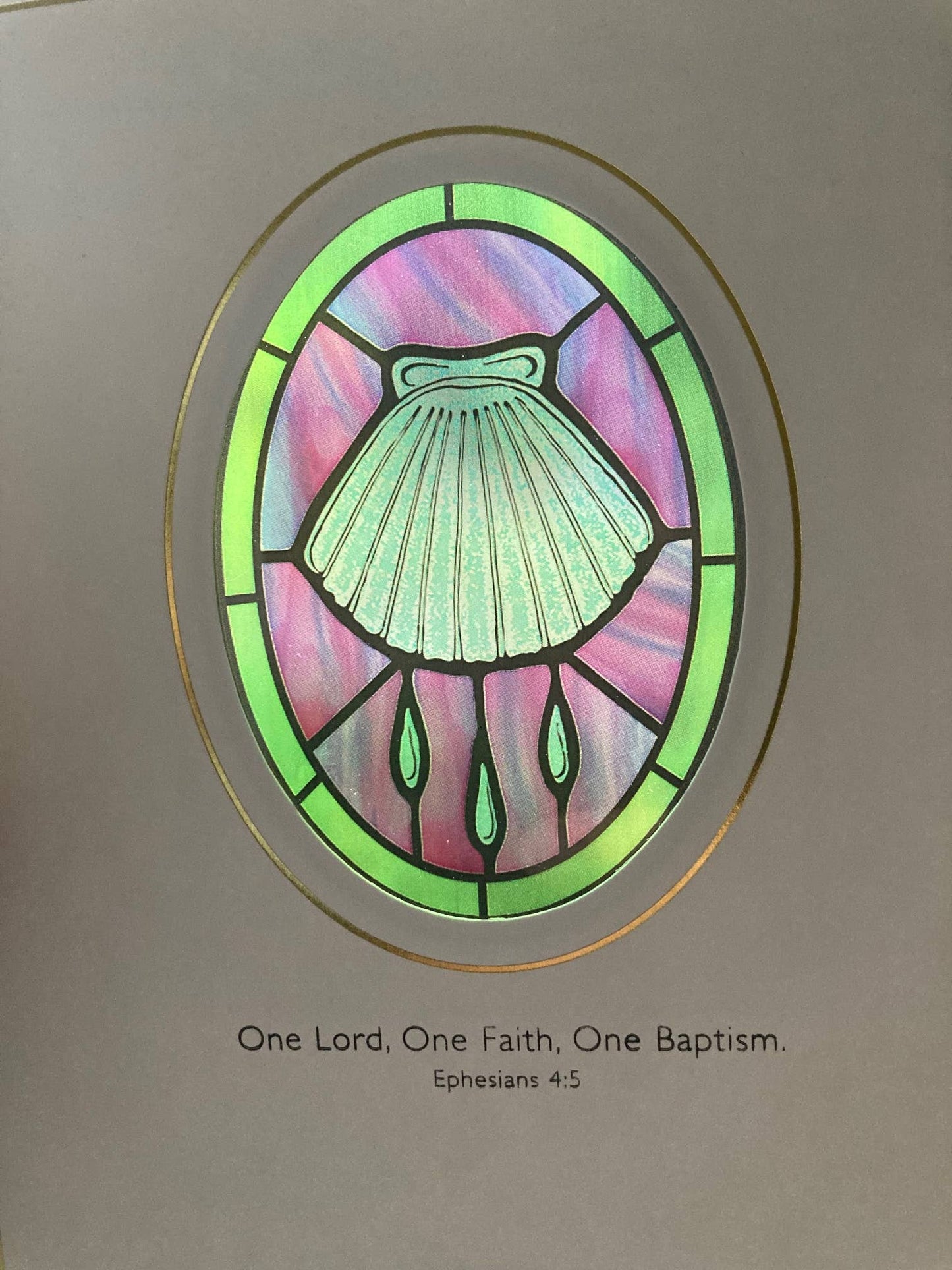 Bright Greetings - Baptism shell suncatcher greeting card with scripture 5x7