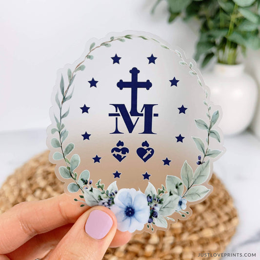 Just Love Prints - Floral Border Miraculous Medal Vinyl Sticker