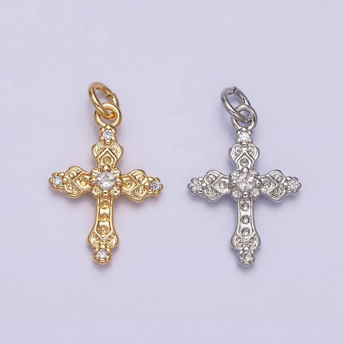 Aim Eternal - 16K Gold Filled Artisan Textured Religious Cross Charm in Gold & Silver | AC1061 AC1062