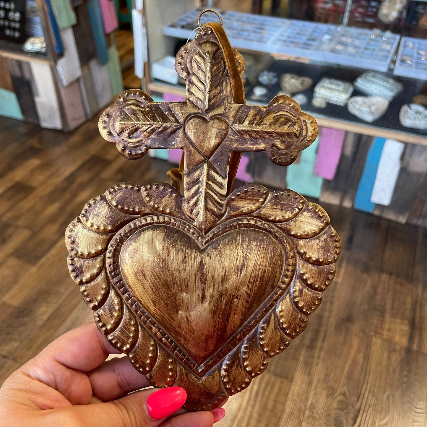 Love and Honor Jesus LLC - Cross on Heart Tin Ornament