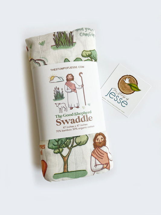 The Stump of Jesse - The Good Shepherd Muslin Deluxe Swaddle I Catholic Gift