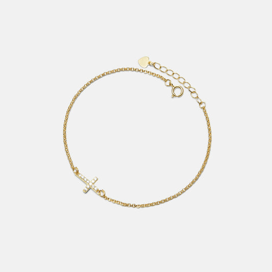 Gold Cross Charm Bracelet in 925 Sterling Silver