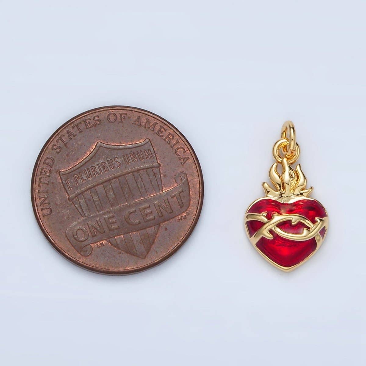 Aim Eternal - 24K Gold Filled Red Flamed Sacred Heart Mini Religious Charm | M654