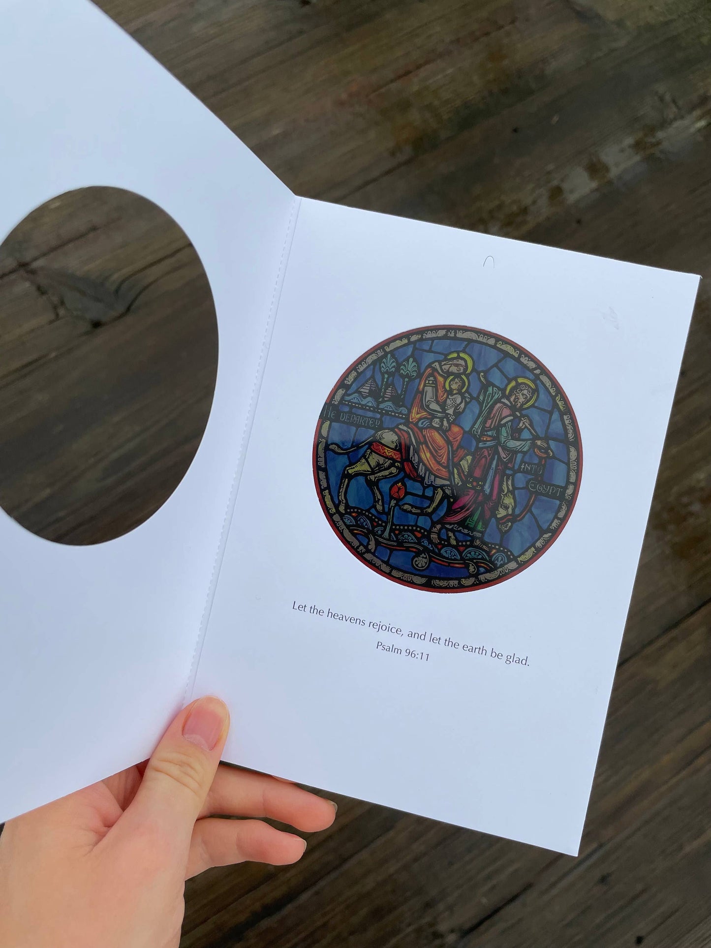 Bright Greetings - Flight Into Egypt sun-catcher card with scripture