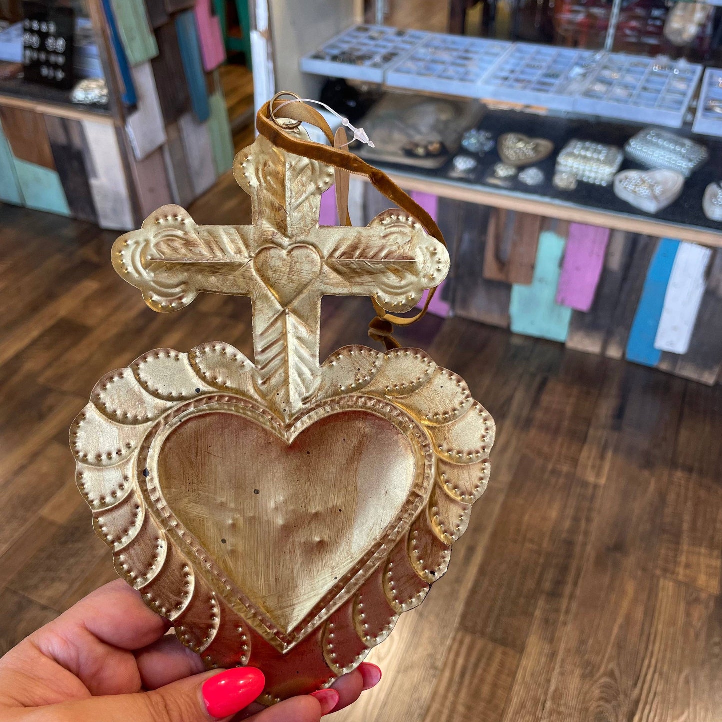 Love and Honor Jesus LLC - Cross on Heart Tin Ornament