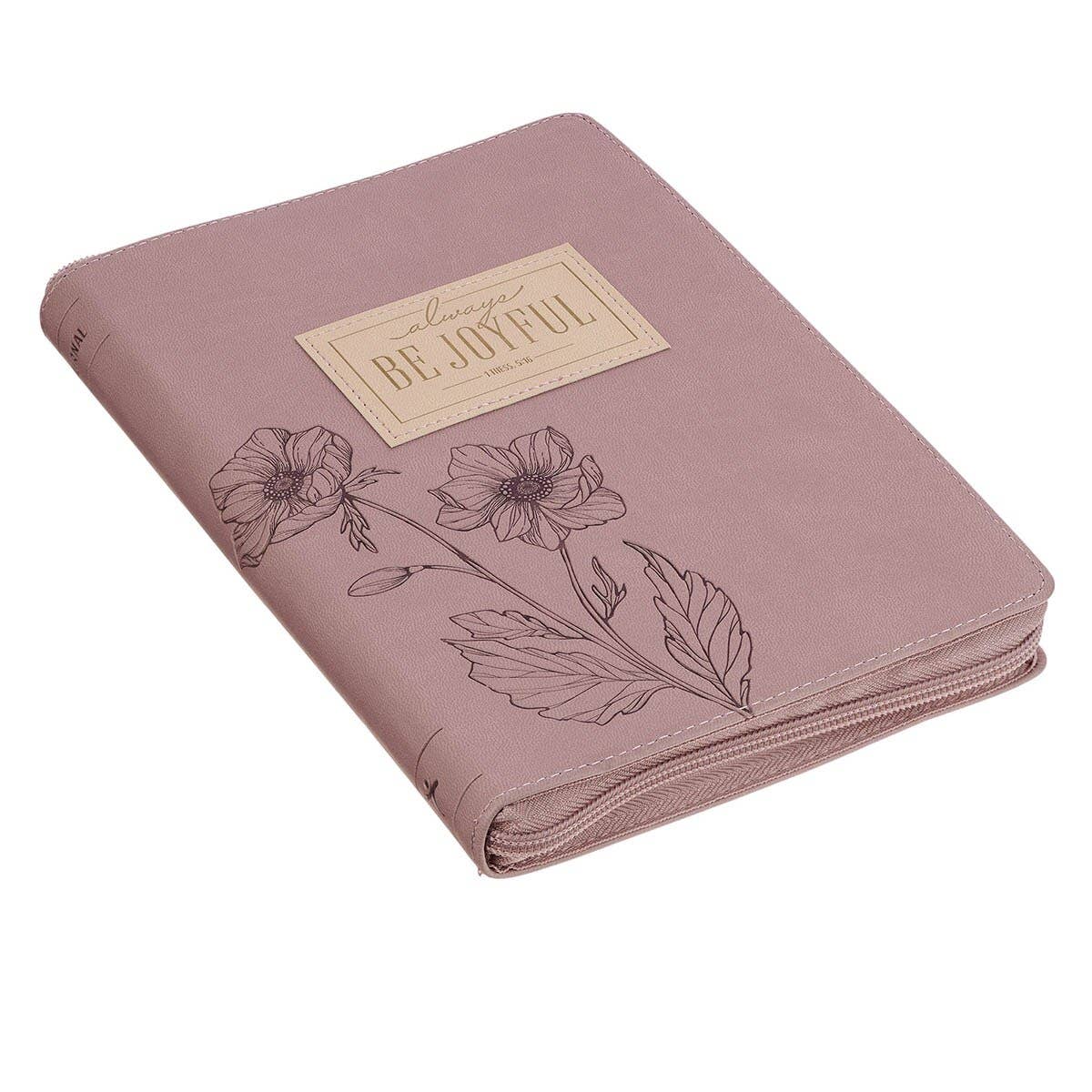 Christian Art Gifts - Journal Classic Zip Dusty Mauve Be Joyful 1 Thess. 5:16