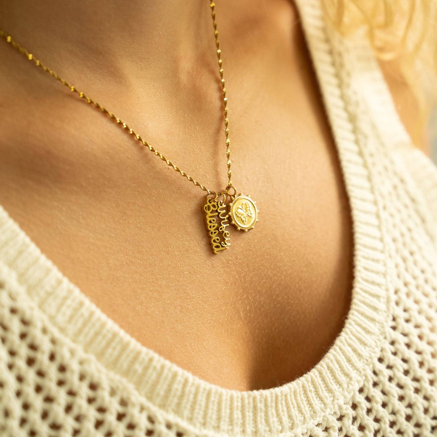 WJW - 18K Gold PVD Stainless Steel Blessed Charm
