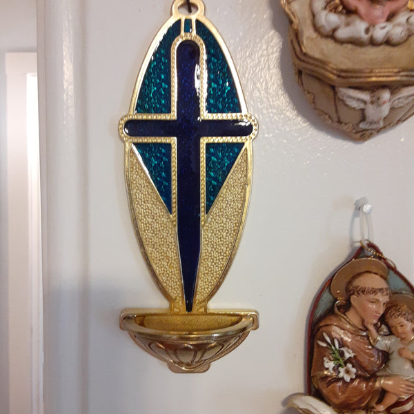 8” Gold Holy Water font with Blue enamel.