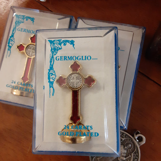 Small Gold St Benedict standing Crucifix