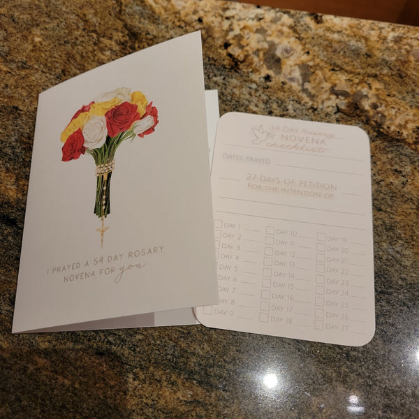 54 Day Rosary Novena Card | Bouquet of Roses and Checklist