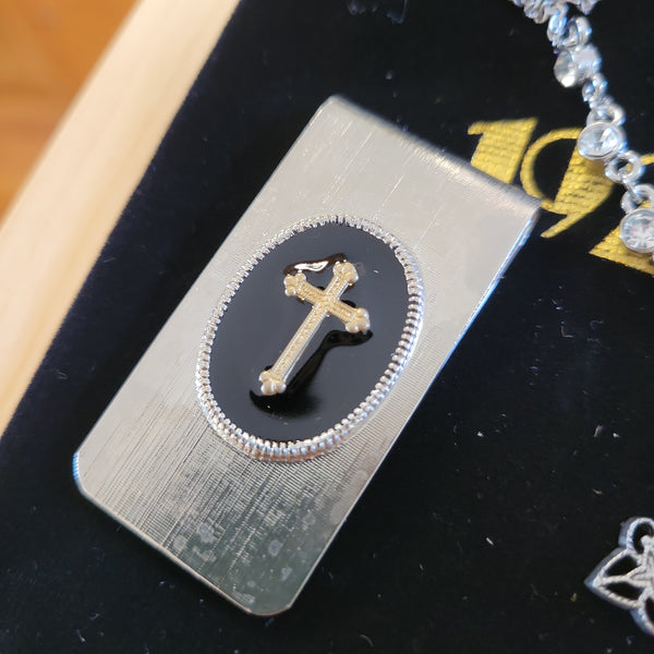 1928 Jewelry - Symbols Of Faith Oval Black Enamel Cross Men's Money Clip