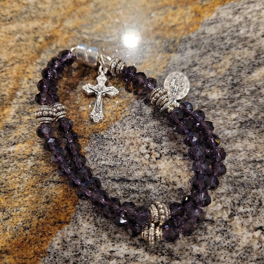 Purple Crystal Wrist Rosary Five Decade