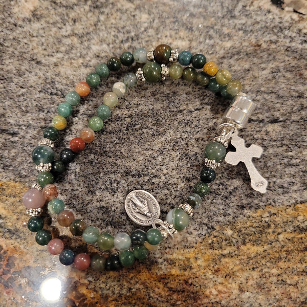 MG Rosary - Fancy Agate Natural Stone Wrist Rosary