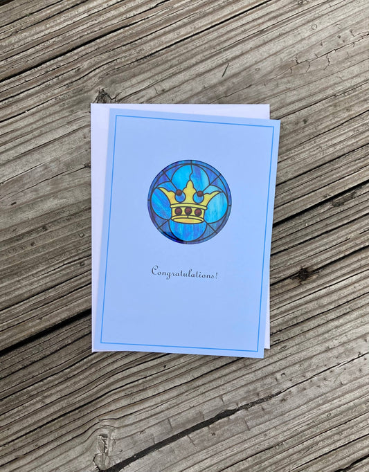 Bright Greetings - Congratulations crown sun-catcher card with scripture