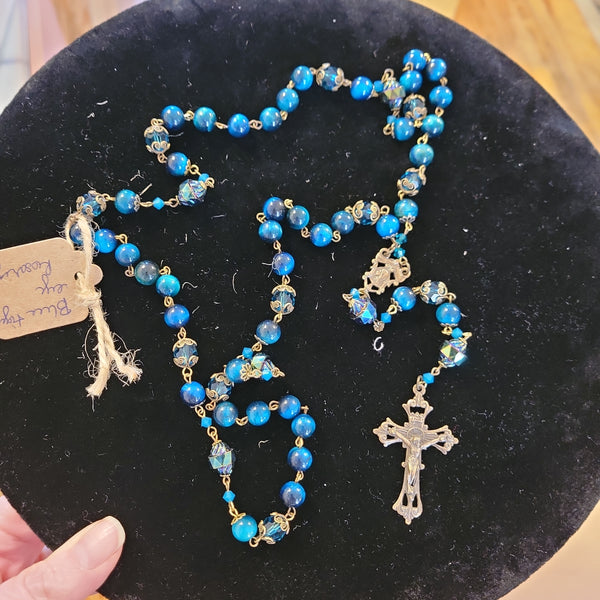 MG Rosary - Blue tiger eye and Bronze Rosary