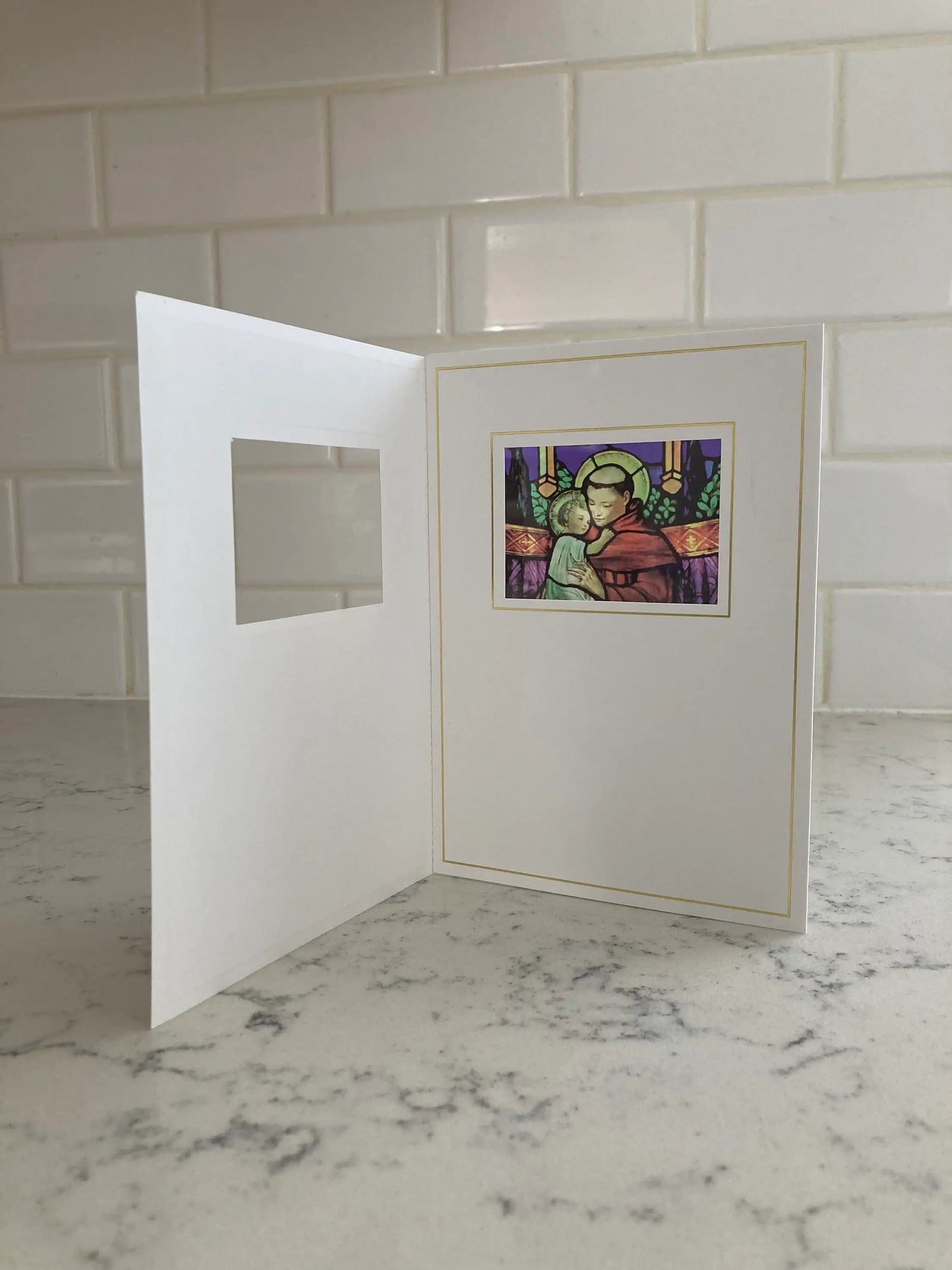 Bright Greetings - St. Anthony of Padua sun-catcher encouragement card 