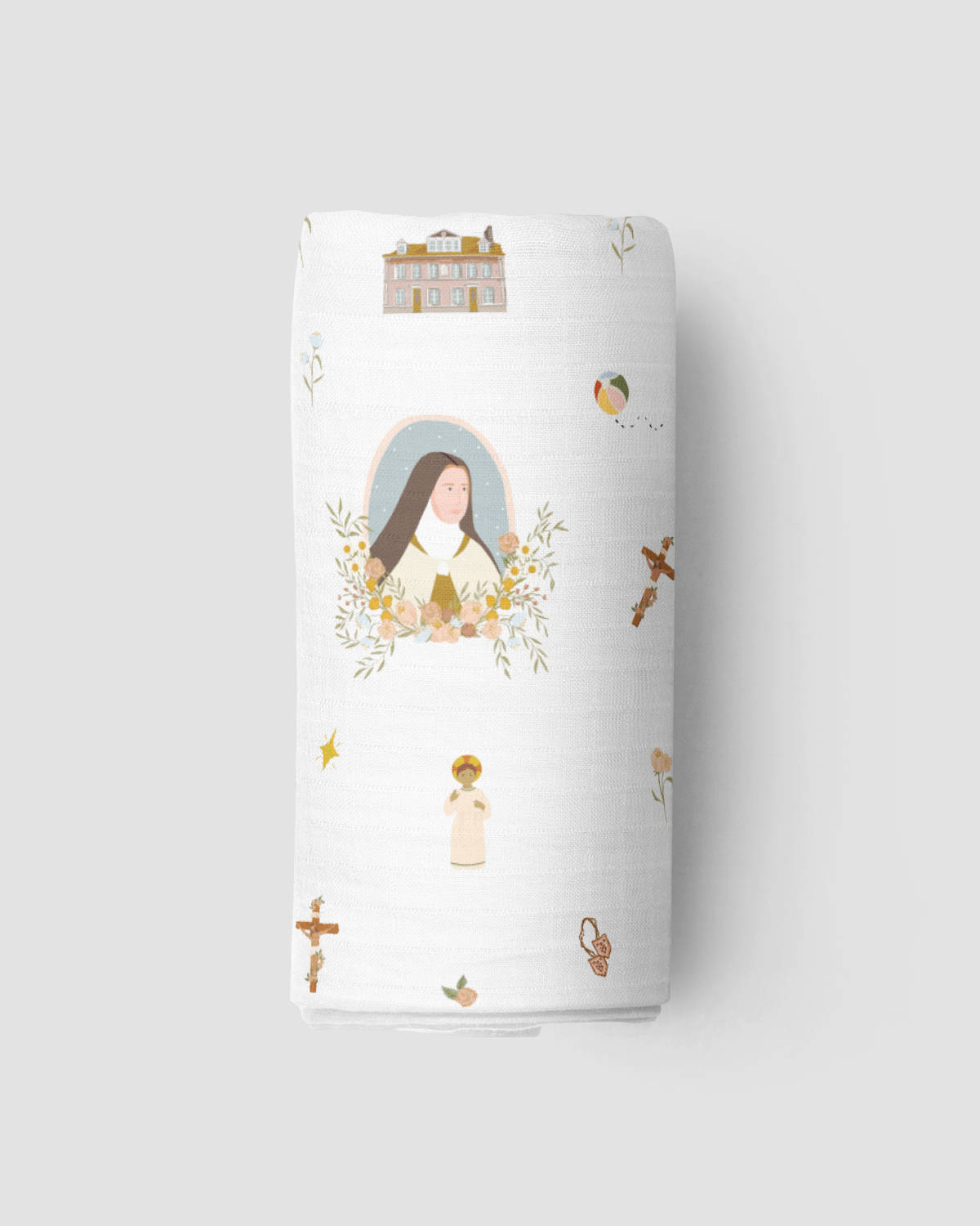 Be A Heart - St. Therese of Lisieux Muslin Swaddle Baby Blanket