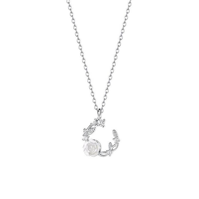 Perimade & Co. LLC - White Rose Flower Pendant Necklace in 925 Sterling Silver