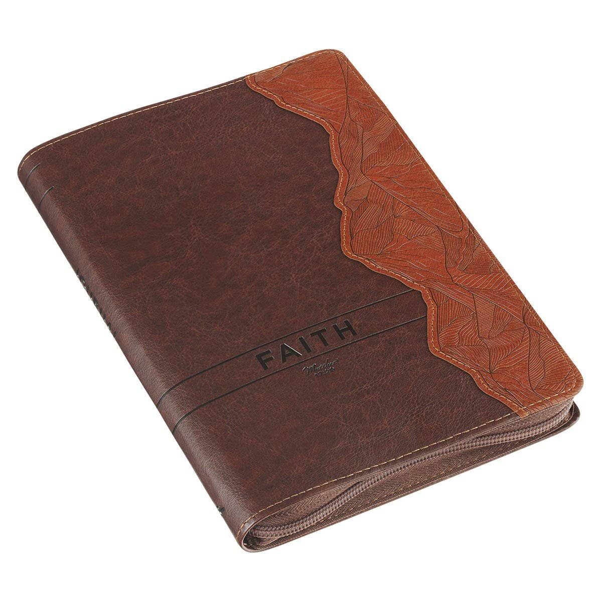 Christian Art Gifts - Journal Classic Zip Brown Faith Mountains Matt. 17:20