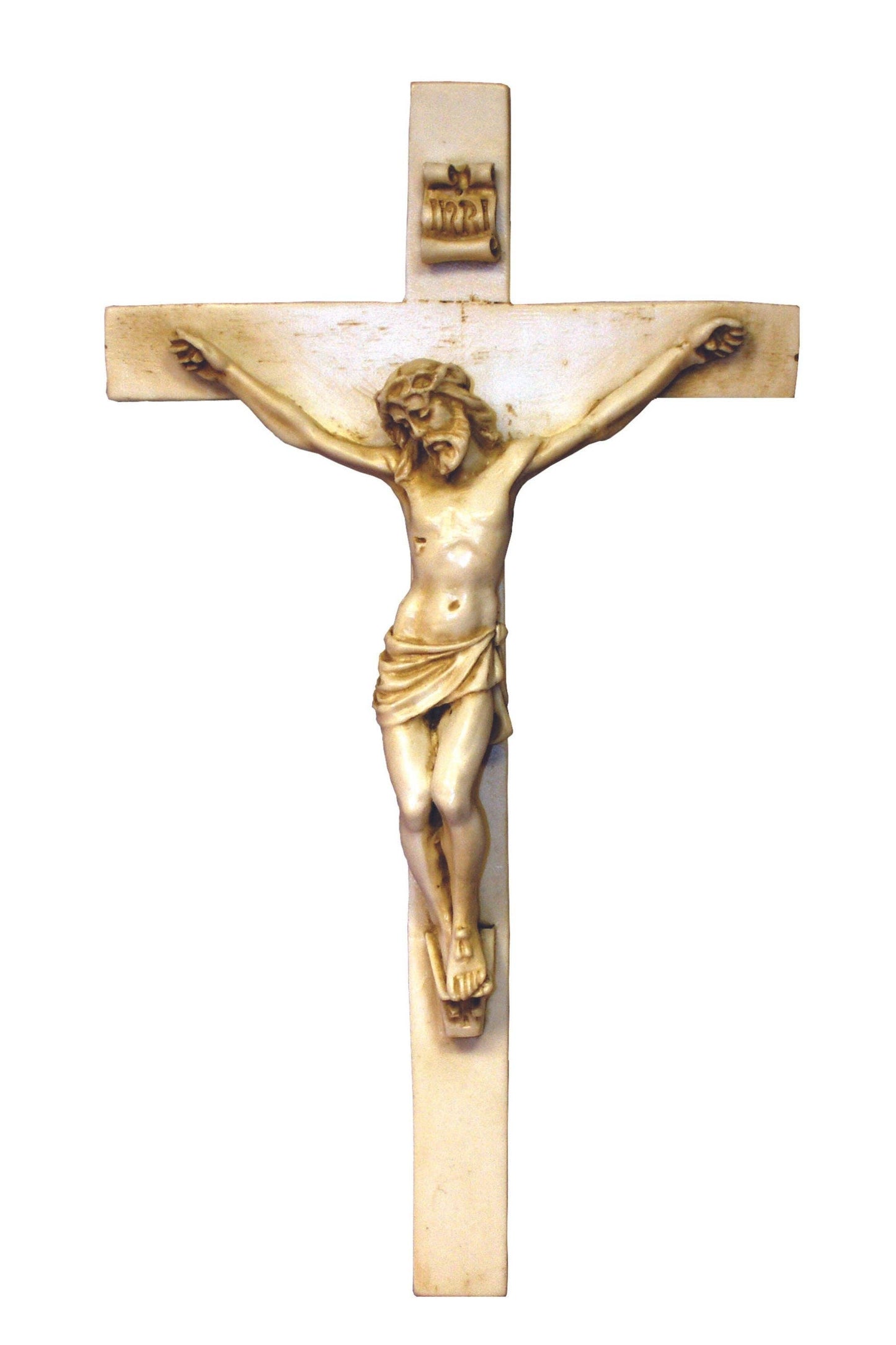 Crucifix in antiqued alabaster & resin 9.5"