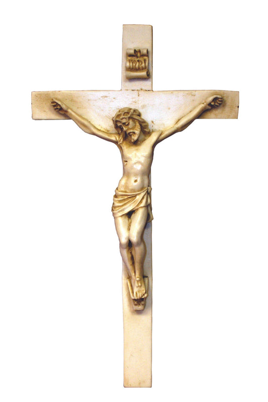 Crucifix in antiqued alabaster & resin 9.5"